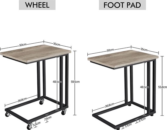 Set van 2 Verrijdbare Bijzettafels - Grijs Multifunctioneel Design – foto 1