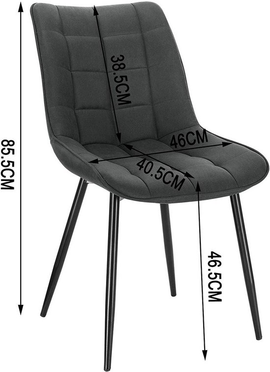 Set van 2 Comfortabele Eetkamerstoelen met Ergonomische Rugleuning en Metalen Poten – foto 3