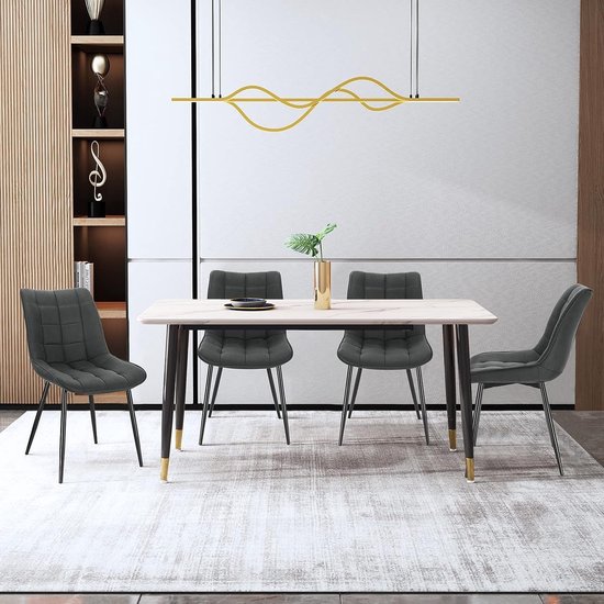 Set van 2 Comfortabele Eetkamerstoelen met Ergonomische Rugleuning en Metalen Poten – foto 5