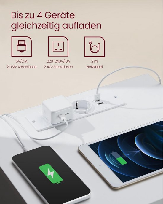Set van 2 multifunctionele bijzettafels met oplaadfunctie – foto 4
