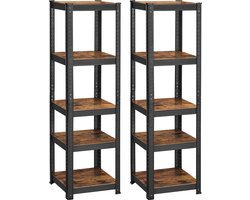 Set van 2 multifunctionele opbergrekken - Vijf planken - Vintage bruin-zwart – foto 1