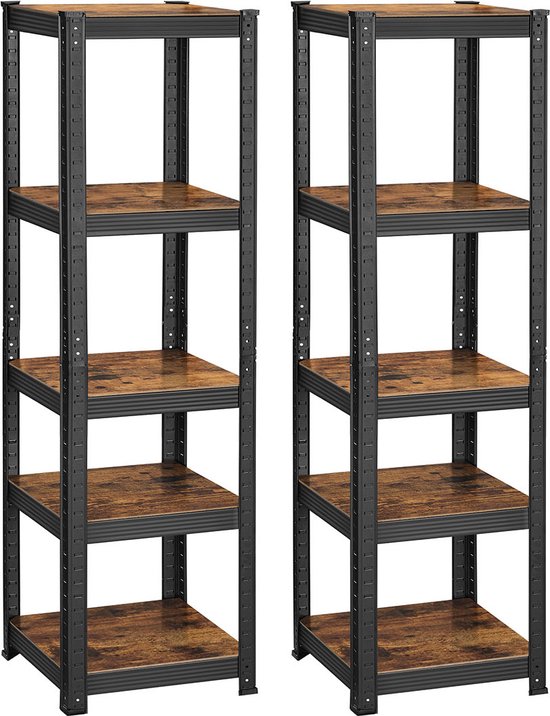 Set van 2 multifunctionele opbergrekken - Vijf planken - Vintage bruin-zwart – foto 2