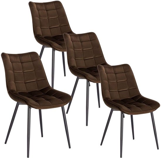 Set van 4 Elegante Eetkamerstoelen met Fluwelen Zitting en Metalen Poten – foto 4