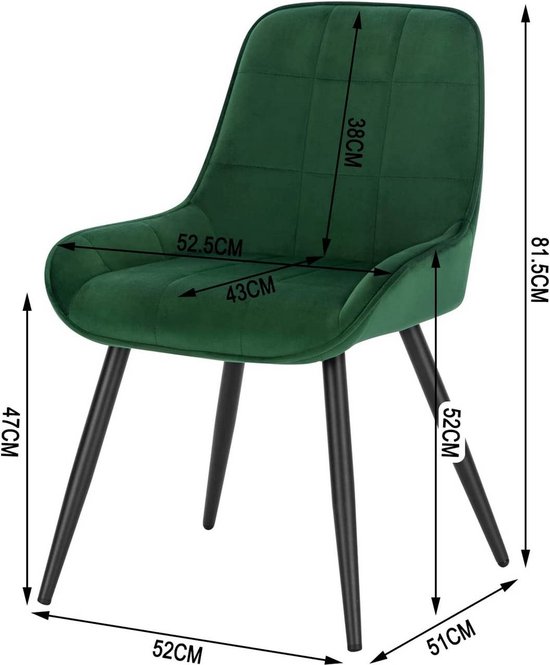 Luxe Eetkamerstoel Set - Donkergroen Fluweel - Ergonomisch Ontwerp (6 Stuks) – foto 1