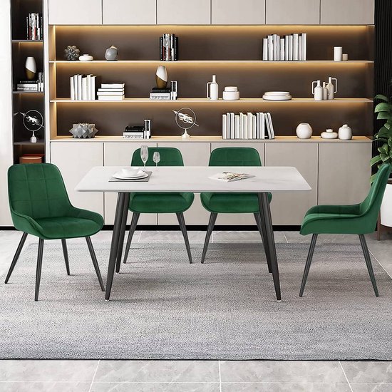 Luxe Eetkamerstoel Set - Donkergroen Fluweel - Ergonomisch Ontwerp (6 Stuks) – foto 3