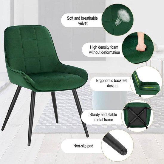 Luxe Eetkamerstoel Set - Donkergroen Fluweel - Ergonomisch Ontwerp (6 Stuks) – foto 5