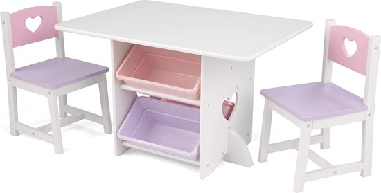 Kindertafel met 2 Stoelen en Geïntegreerde Opbergruimte - Wit/Pastel – foto 1