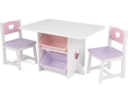 Kindertafel met 2 Stoelen en Geïntegreerde Opbergruimte - Wit/Pastel – foto 2