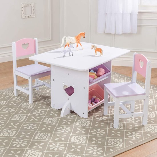 Kindertafel met 2 Stoelen en Geïntegreerde Opbergruimte - Wit/Pastel – foto 3