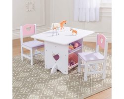 Kindertafel met 2 Stoelen en Geïntegreerde Opbergruimte - Wit/Pastel – foto 4