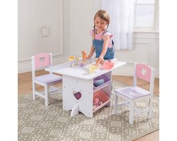 Kindertafel met 2 Stoelen en Geïntegreerde Opbergruimte - Wit/Pastel – foto 5