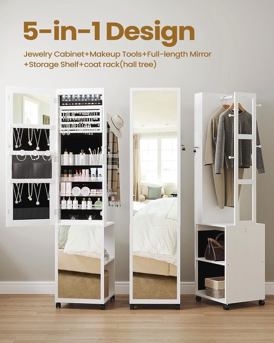 Sieradenkast met Spiegel, LED-verlichting en Wielen voor Optimale Organisatie – foto 2