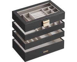 Luxe Sieradendoos met 4 Niveaus en Glazen Deksel – Zwart – foto 1