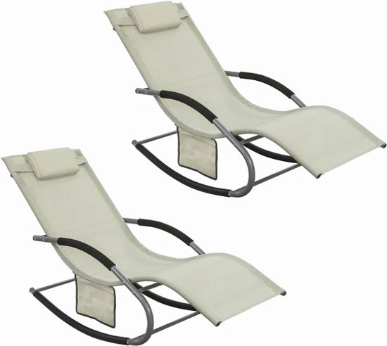 Luxe Schommelligbed Set van 2 - Metaal met Ademend Ligvlak - Beige/Zwart – foto 5