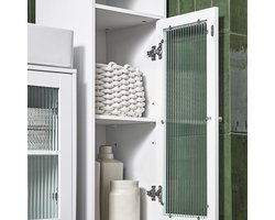 Elegante Hoge Kast met Glazen Deur voor Badkamer of Toilet - Wit MDF – foto 3