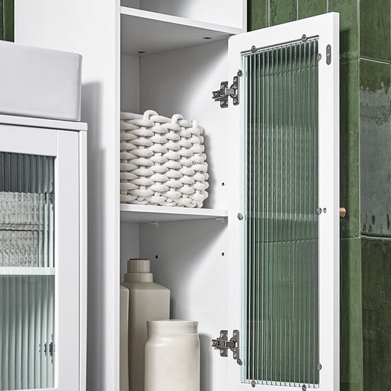 Elegante Hoge Kast met Glazen Deur voor Badkamer of Toilet - Wit MDF – foto 4