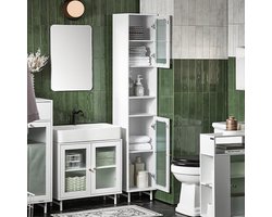 Elegante Hoge Kast met Glazen Deur voor Badkamer of Toilet - Wit MDF – foto 6