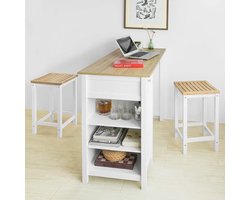 Veelzijdige Bartafel met Opbergruimte - Wit/Lichtbruin Hout – foto 4