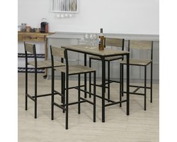 Complete Bartafelset met 4 Comfortabele Barkrukken - Naturel/Zwart – foto 3