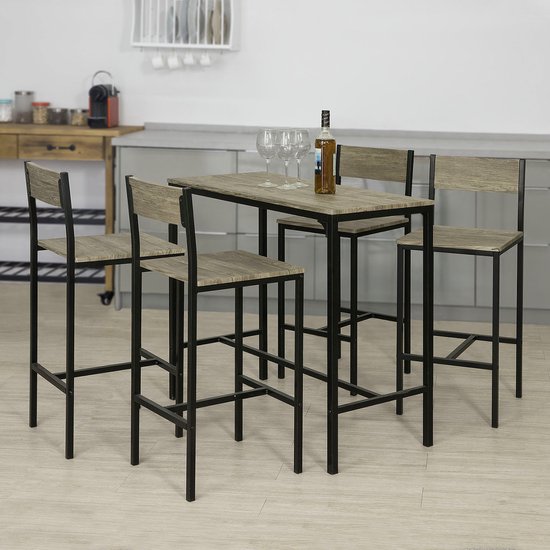 Complete Bartafelset met 4 Comfortabele Barkrukken - Naturel/Zwart – foto 4
