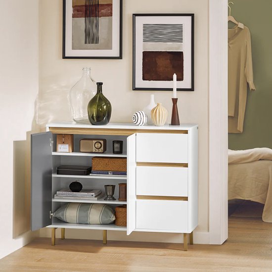 Modern Dressoir met Opbergruimte - Wit, Grijs en Goud – foto 1
