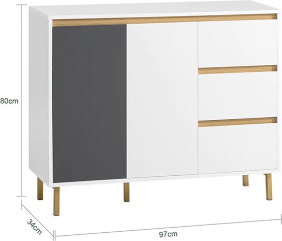 Modern Dressoir met Opbergruimte - Wit, Grijs en Goud – foto 5