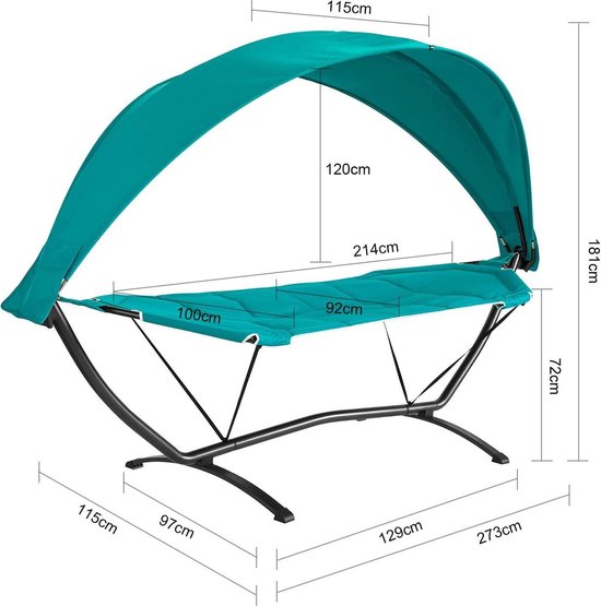 Comfortabele Hangmat met UV-beschermende Luifel - Turkoois – foto 3