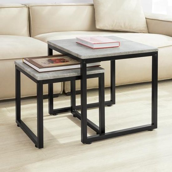 Set van 2 Salontafels - Industriële Bijzettafels - Grijs – foto 2