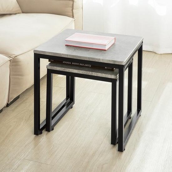 Set van 2 Salontafels - Industriële Bijzettafels - Grijs – foto 5