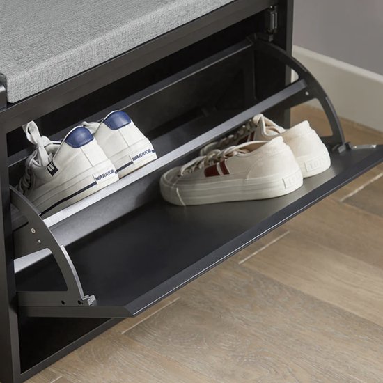 Schoenenkast met Comfortabel Zitkussen - Zwart MDF – foto 2