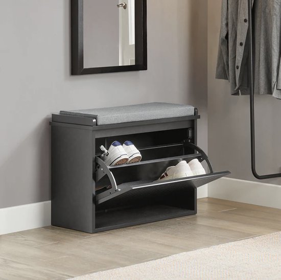 Schoenenkast met Comfortabel Zitkussen - Zwart MDF – foto 5