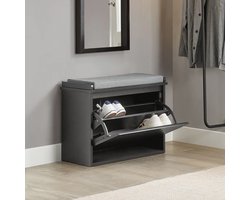 Schoenenkast met Comfortabel Zitkussen - Zwart MDF – foto 6