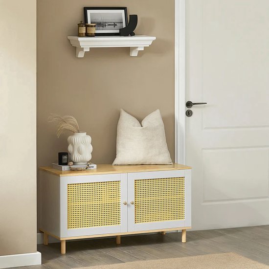 Schoenenbank met Opbergruimte en Verstelbare Planken - Beige/Wit – foto 5