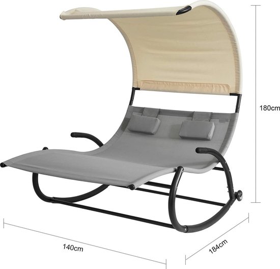 Luxe Buiten Ligbed met Verstelbare Luifel en Comfortkussens - Grijs – foto 5