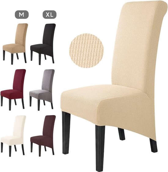Luxe Stretch Stoelhoezen XL - Set van 6 Beige Eetkamerstoelhoezen – foto 1