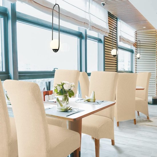 Luxe Stretch Stoelhoezen XL - Set van 6 Beige Eetkamerstoelhoezen – foto 3