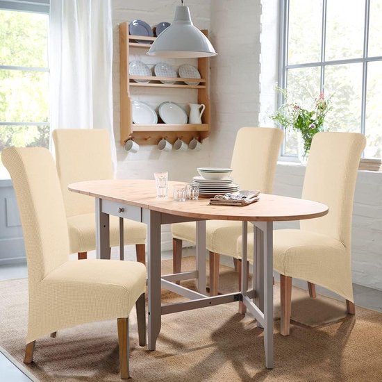 Luxe Stretch Stoelhoezen XL - Set van 6 Beige Eetkamerstoelhoezen – foto 6