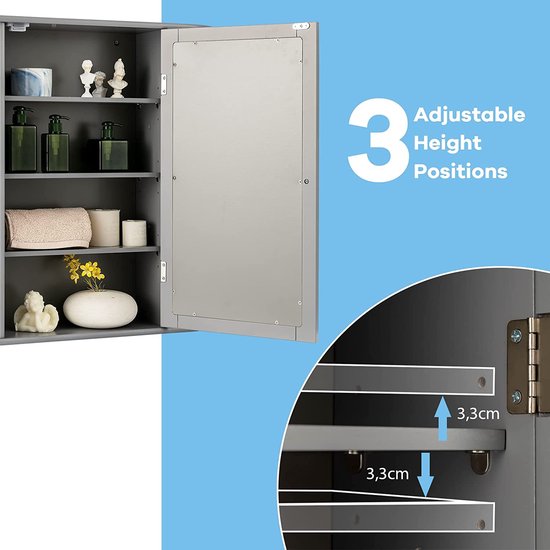Multifunctionele Wandkast met Spiegel en Verstelbare Planken - Grijs – foto 1