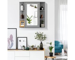 Multifunctionele Wandkast met Spiegel en Verstelbare Planken - Grijs – foto 3