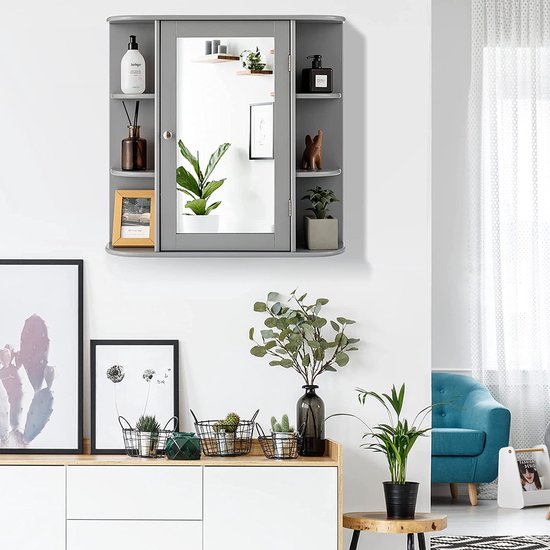 Multifunctionele Wandkast met Spiegel en Verstelbare Planken - Grijs – foto 4