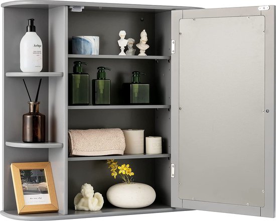 Multifunctionele Wandkast met Spiegel en Verstelbare Planken - Grijs – foto 6