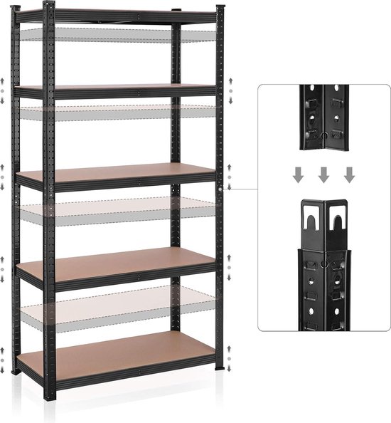 Veelzijdig Zwart Stellingrek voor Werkplaats en Opslag – 200x100x50 cm – foto 5