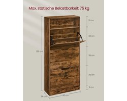 Stijlvolle Schoenopbergkast met Drie Kantelvakken en Open Compartiment – foto 5