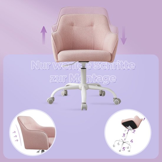 Ergonomische Roze Bureaustoel met Stijlvol Design en Comfortabele Stof – foto 4