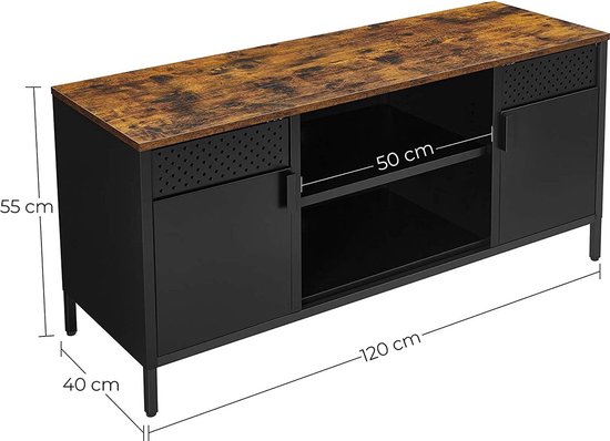 Elegant Tv-Meubel met Verstelbare Planken en Opbergruimte - Zwart/Bruin – foto 2