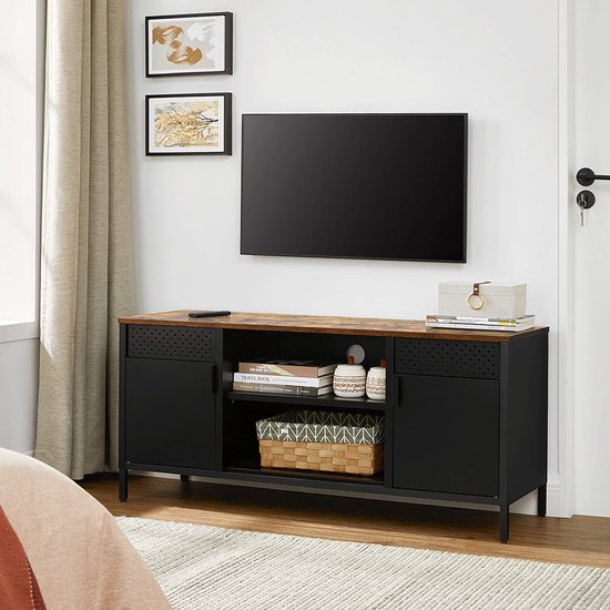 Elegant Tv-Meubel met Verstelbare Planken en Opbergruimte - Zwart/Bruin – foto 5