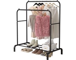 Vrijstaand Kledingrek met Dubbele Stang en Schoenenplank - Zwart Design – foto 3