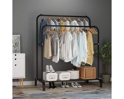Vrijstaand Kledingrek met Dubbele Stang en Schoenenplank - Zwart Design – foto 5