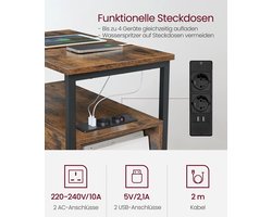 Multifunctionele Bijzettafel met Oplaadstation en Opbergruimte - Vintage Bruin/Zwart – foto 5