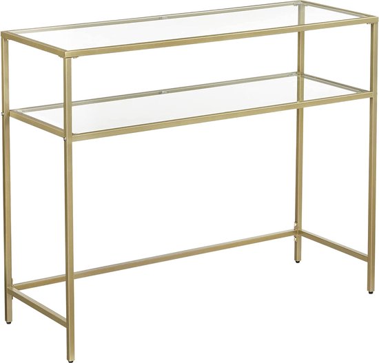 Elegante Consoletafel met Glazen Planken en Goudkleurig Metalen Frame – foto 1